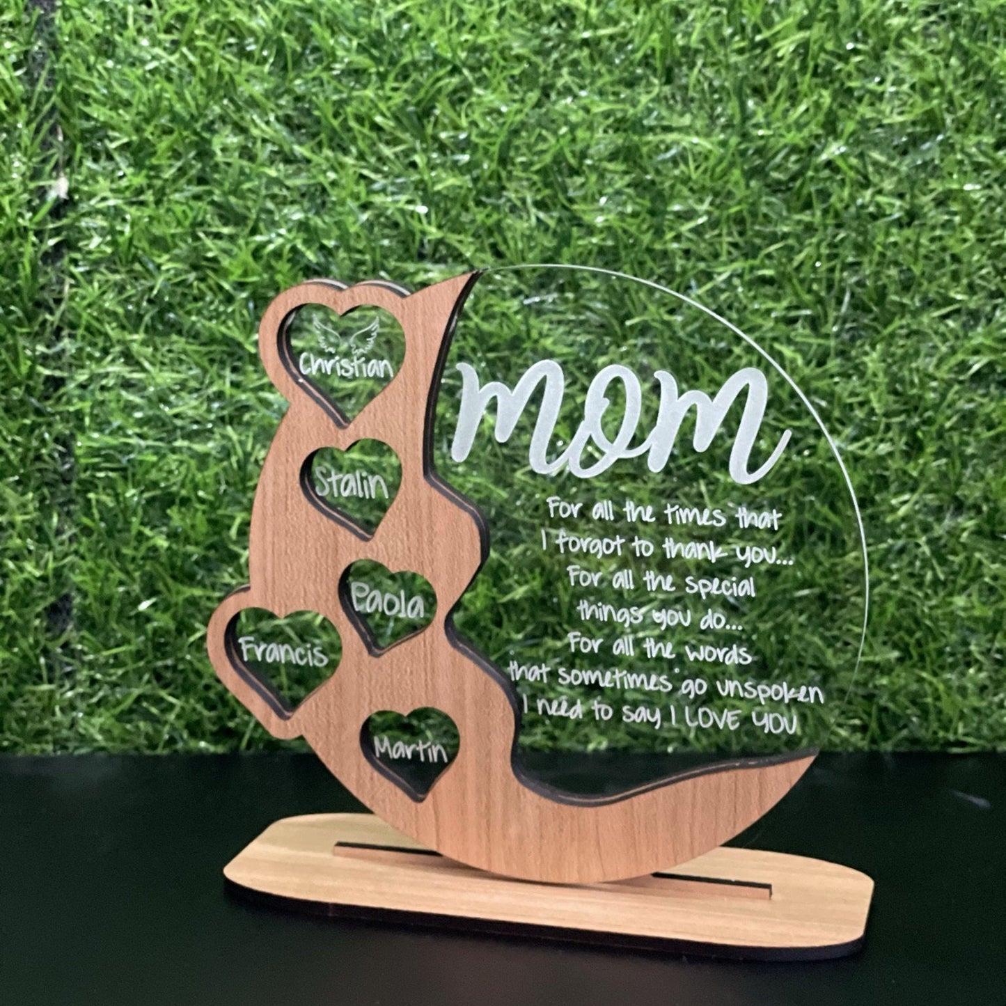 💕Geschenke für Mama, Oma Personalisierte Tafel aus Kirschholz – Acryl – Birkenholz