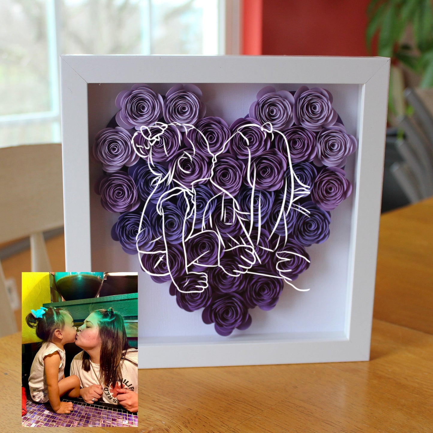 Benutzerdefinierte Herzlinie Art Flower Shadow Box