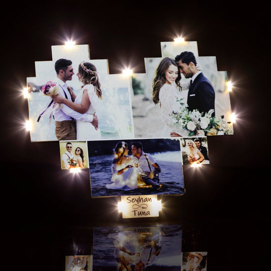 Lampe de collage photo en forme de cœur personnalisée avec vos photos