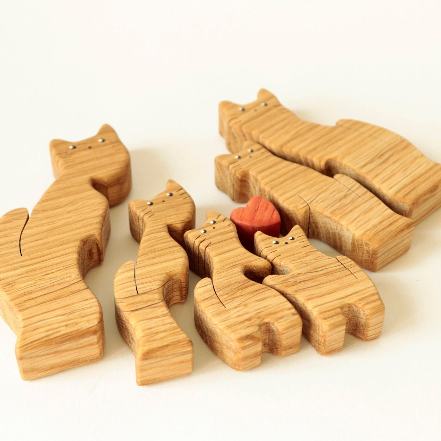 Wooden cat family puzzle