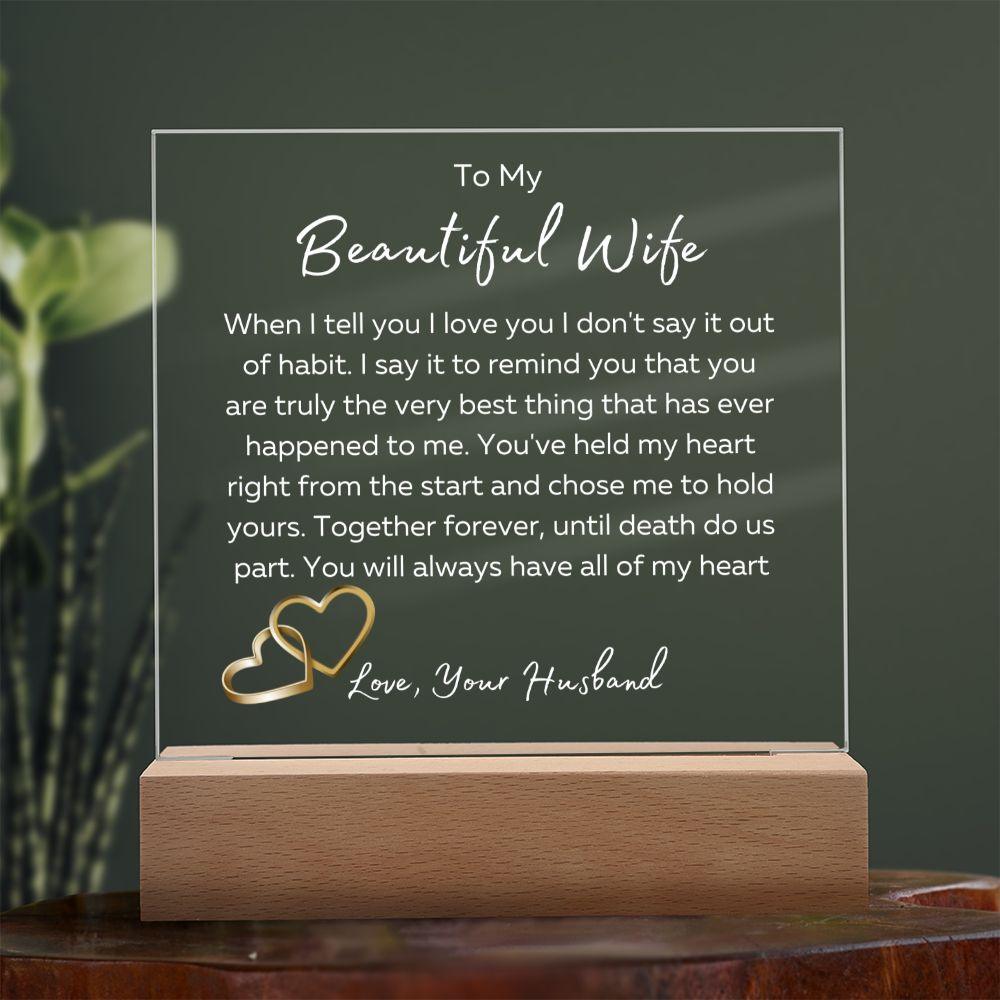 To My Beautiful Wife LED Square Plaque