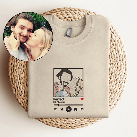 Custom Embroidered Sweatshirt Portrait Music for Couple